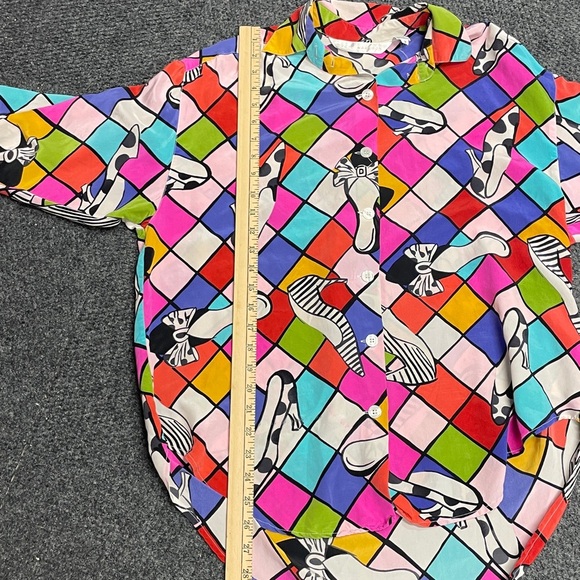 Brett Harrison 100% Silk Vintage Silk Long sleeve Funky Fun Maximalist Bright - Picture 8 of 9